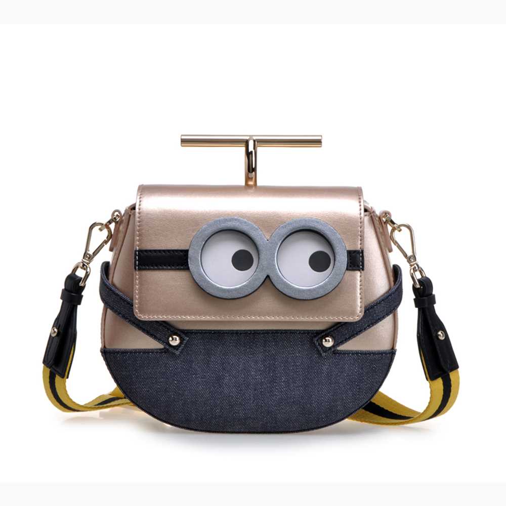 Minions Denim with Leather Shoulder Bag - Shop FION Messenger Bags